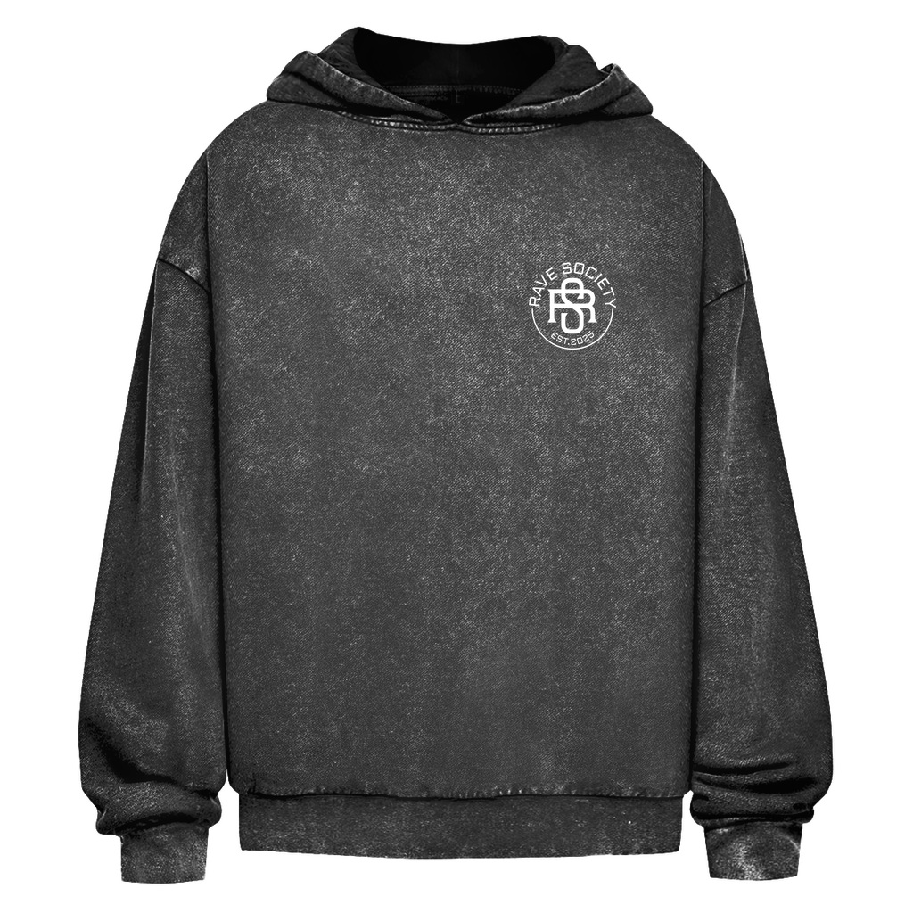 Oversize Washed Hoodie with Acid Wash Design and Ripped Cuffs