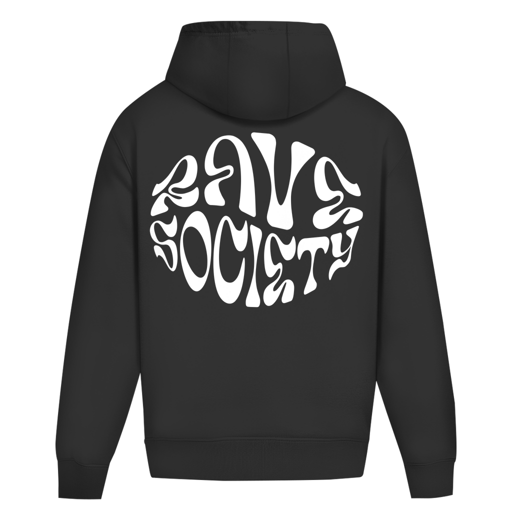 Rave Society Introvert oversize hoodie with minimalist design, large pocket, ribbed cuffs, and hem.