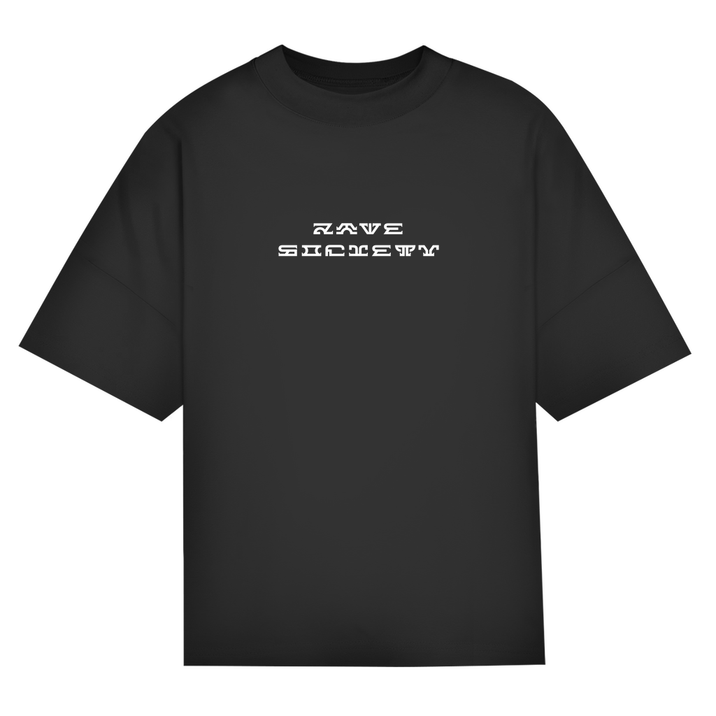 Rave Society Monogramm black oversize T-shirt with modern relaxed fit.