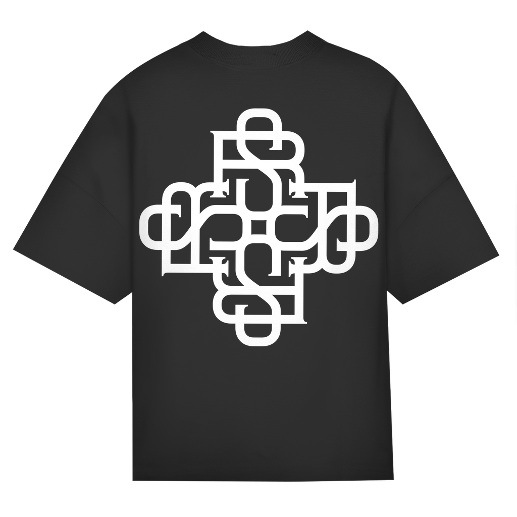 Rave Society Monogramm Oversize T-Shirt with modern monogram design on back.