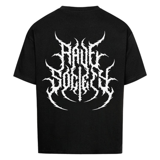 Black oversized shirt with white sharp-edged graphic text design on back, 100% cotton premium quality.