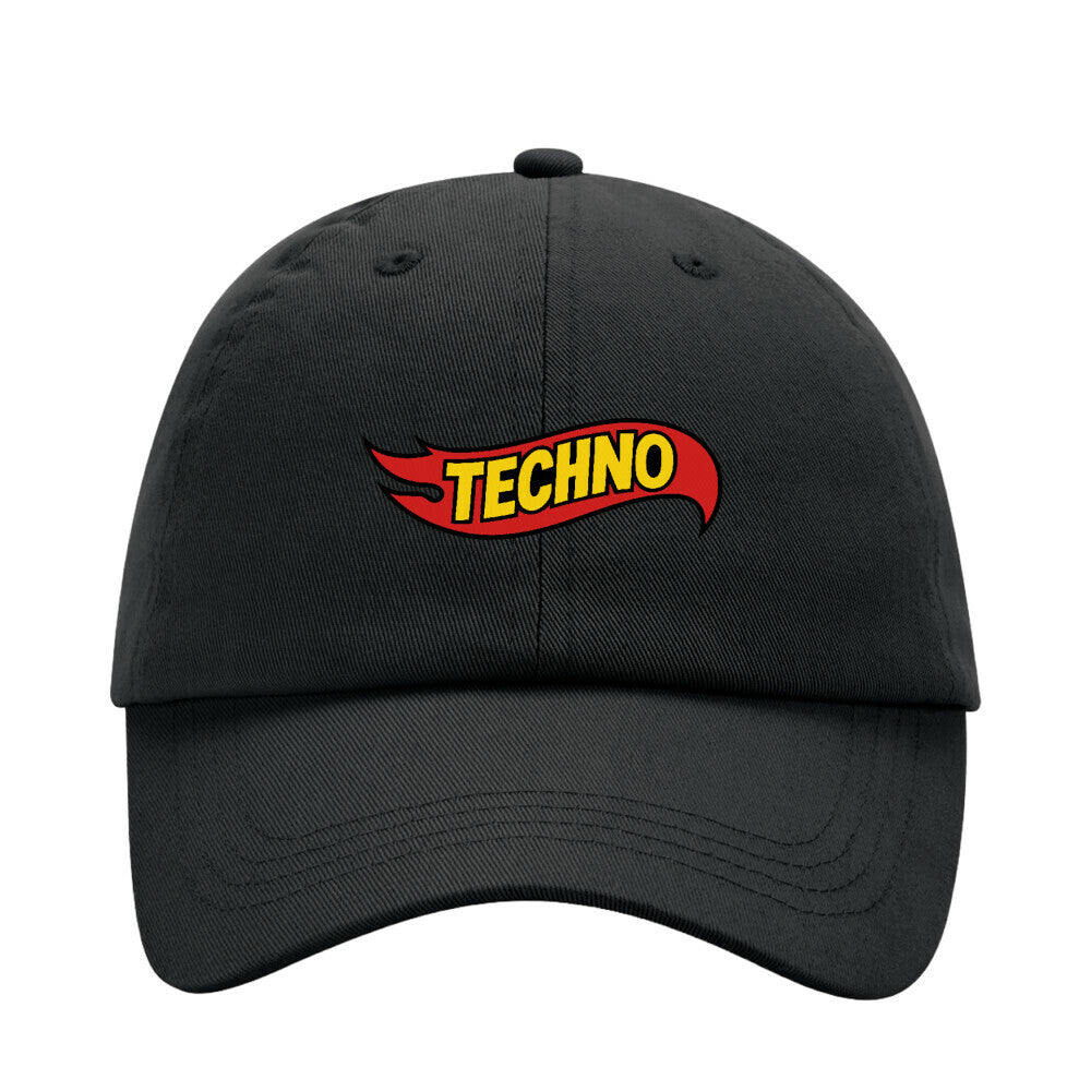 Black Hot Wheels Techno Dad Cap with embroidered logo and adjustable metal strap
