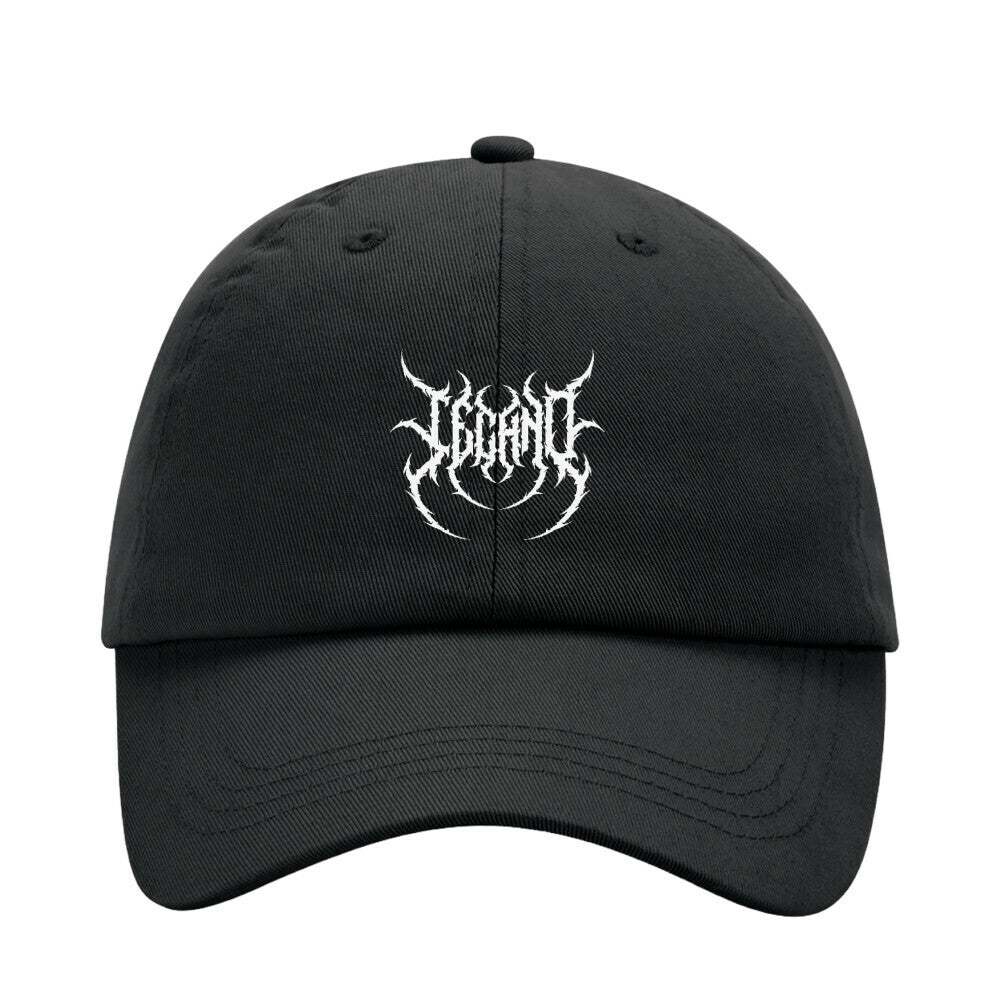 Black Rave Society Techno Dad Cap low profile 6-panel cotton hat with white logo and metal back closure