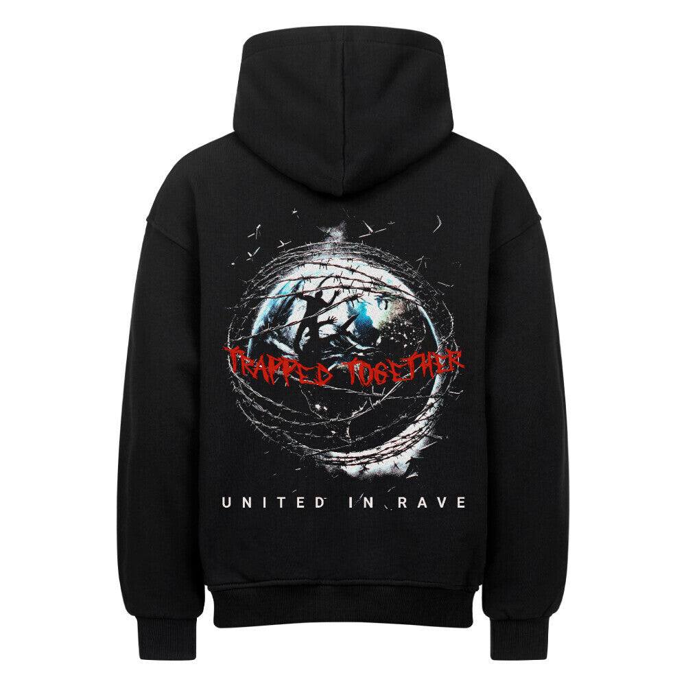 Schwarzer Trapped Oversized Hoodie mit weißem 'Trapped'-Print – Heavy Cotton 380 GSM von Rave Society