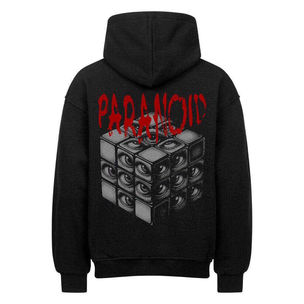 Schwarzer Paranoid Oversized Hoodie mit weißem Print – Heavy Cotton von Rave Society