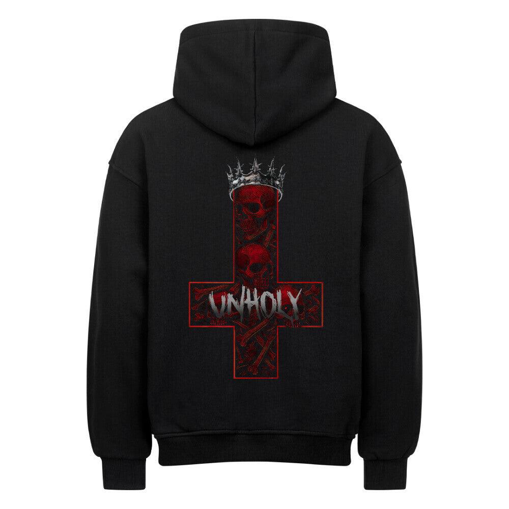 Schwarzer Unholy Oversized Hoodie mit weißem 'Unholy'-Print – Heavy Cotton von Rave Society