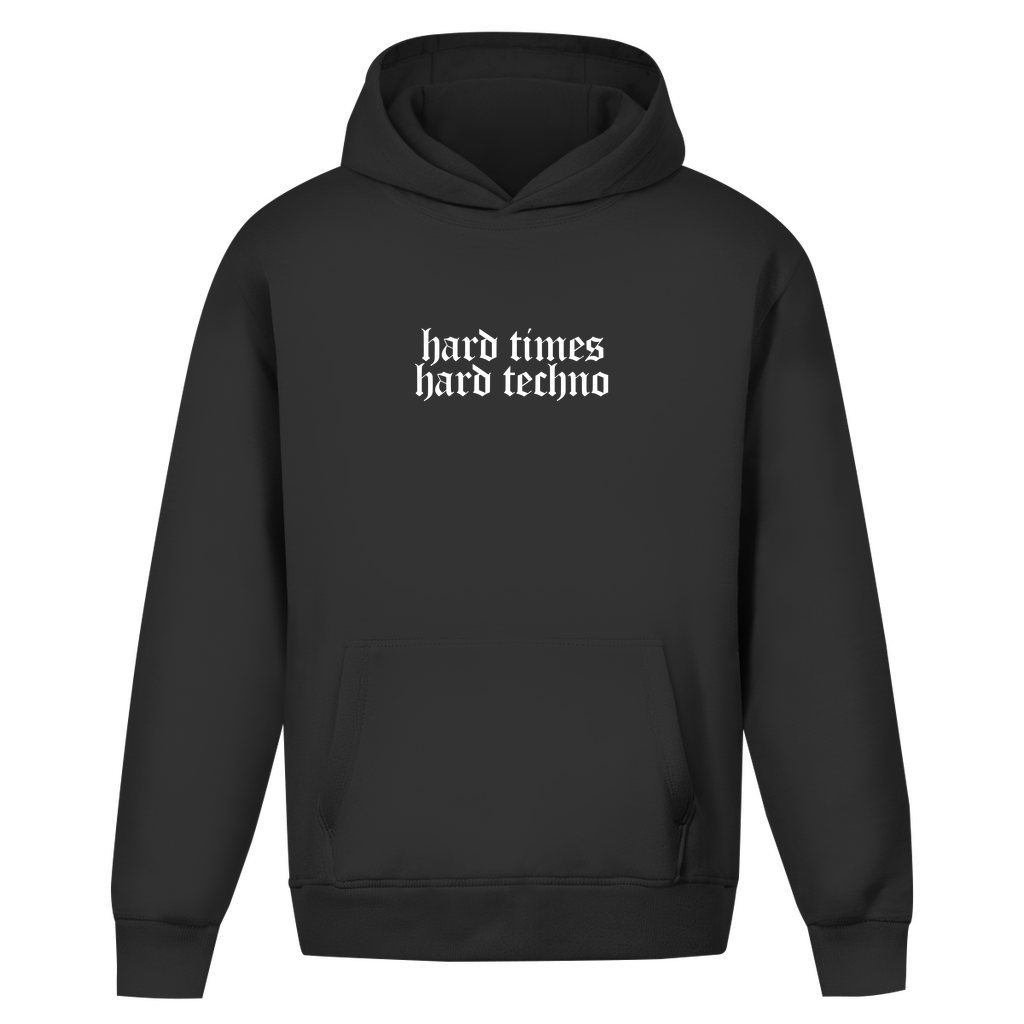 Oversize Hoodie ohne Kordel in Weiß mit großem Beutel, minimalistisches Design.