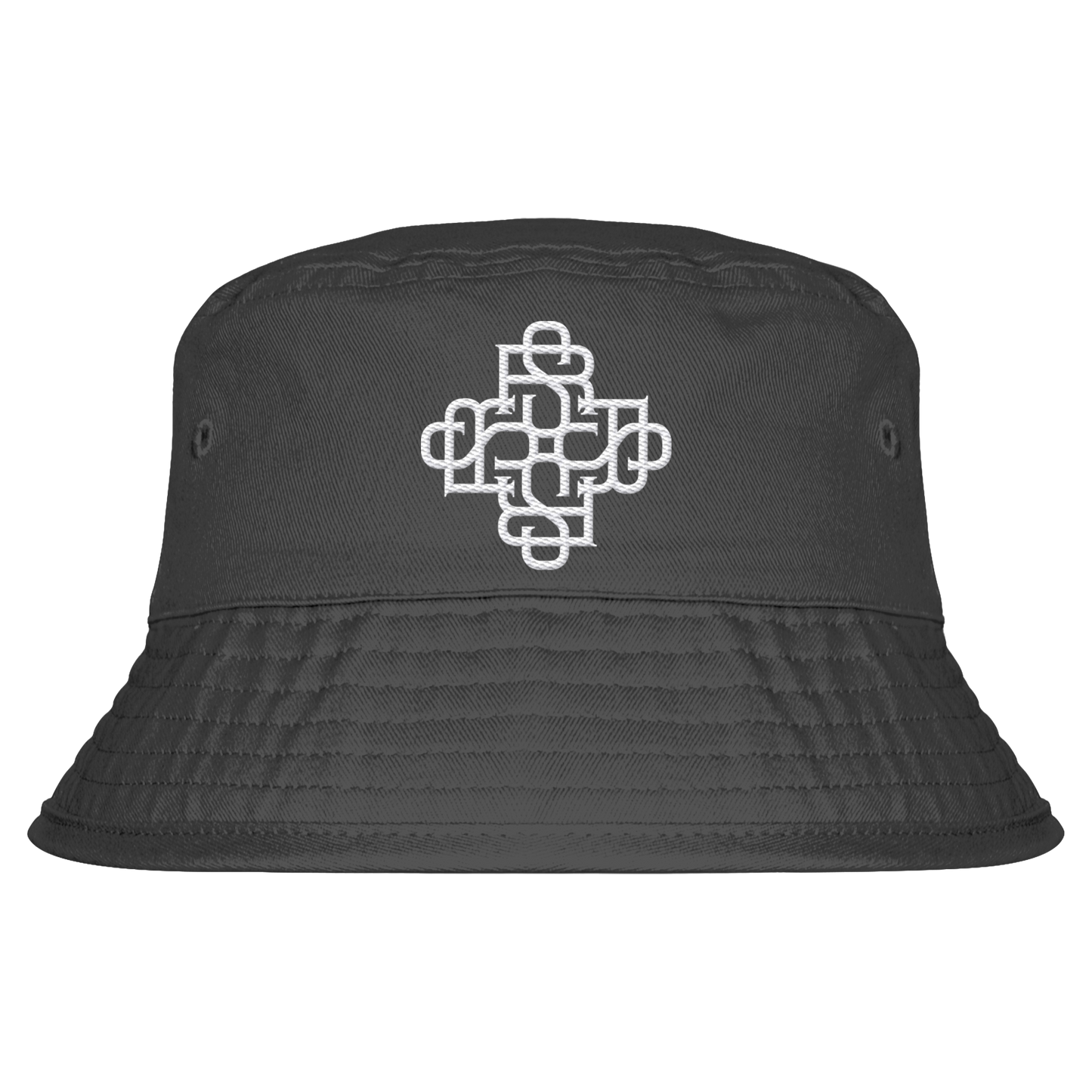 Rave Society Monogramm gestickter Bio-Baumwolle Bucket Hat mit UPF50+ Sonnenschutz, unisex, in Schwarz