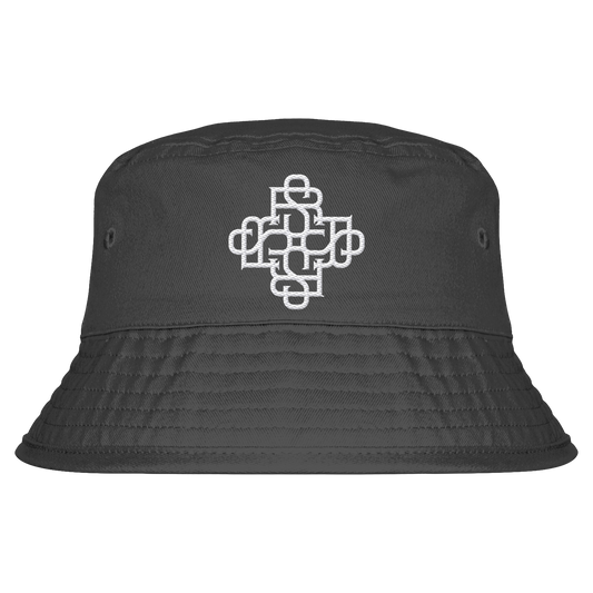 Rave Society Monogramm gestickter Bio-Baumwolle Bucket Hat mit UPF50+ Sonnenschutz, unisex, in Schwarz