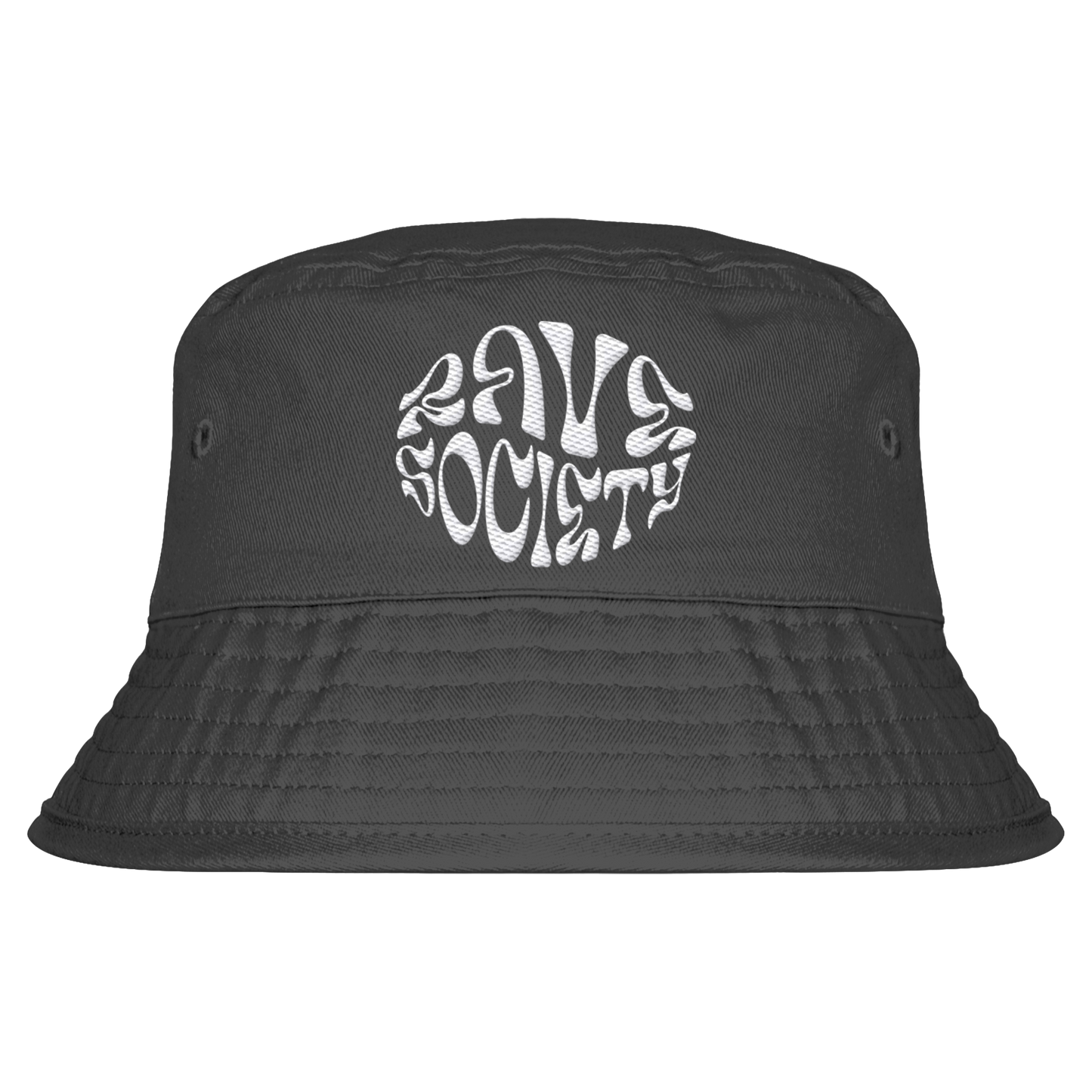 Rave Society Intovert Stiched Bio-Baumwolle Bucket Hat mit UPF50+ Sonnenschutz und Belüftungsösen, unisex, in zwei Größen erhältlich.