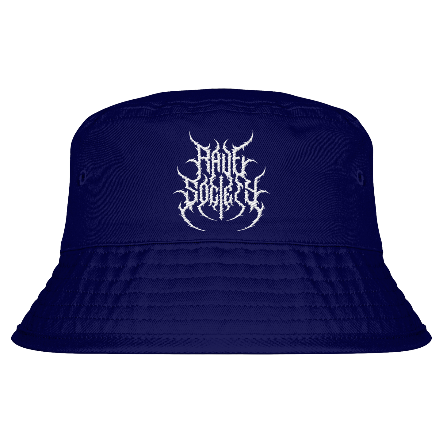 Organic bucket hat by Rave Society Stiched in navy, twill 100% organic cotton, unisex, UPF50+.