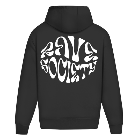 Rave Society Introvert oversize hoodie with minimalist design, large pocket, ribbed cuffs, and hem.