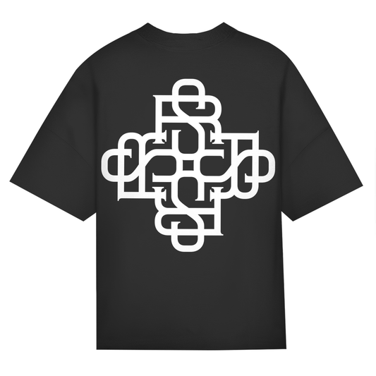 Rave Society Monogramm Oversize T-Shirt with modern monogram design on back.
