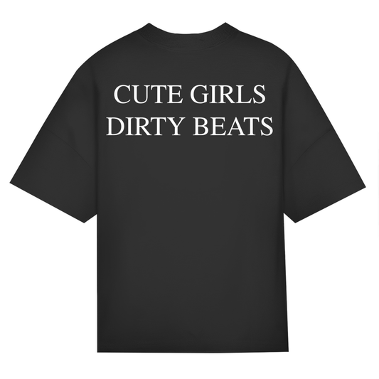 STST Oversize T-Shirt with "Cute Girls Dirty Beats" print, made from organic cotton.