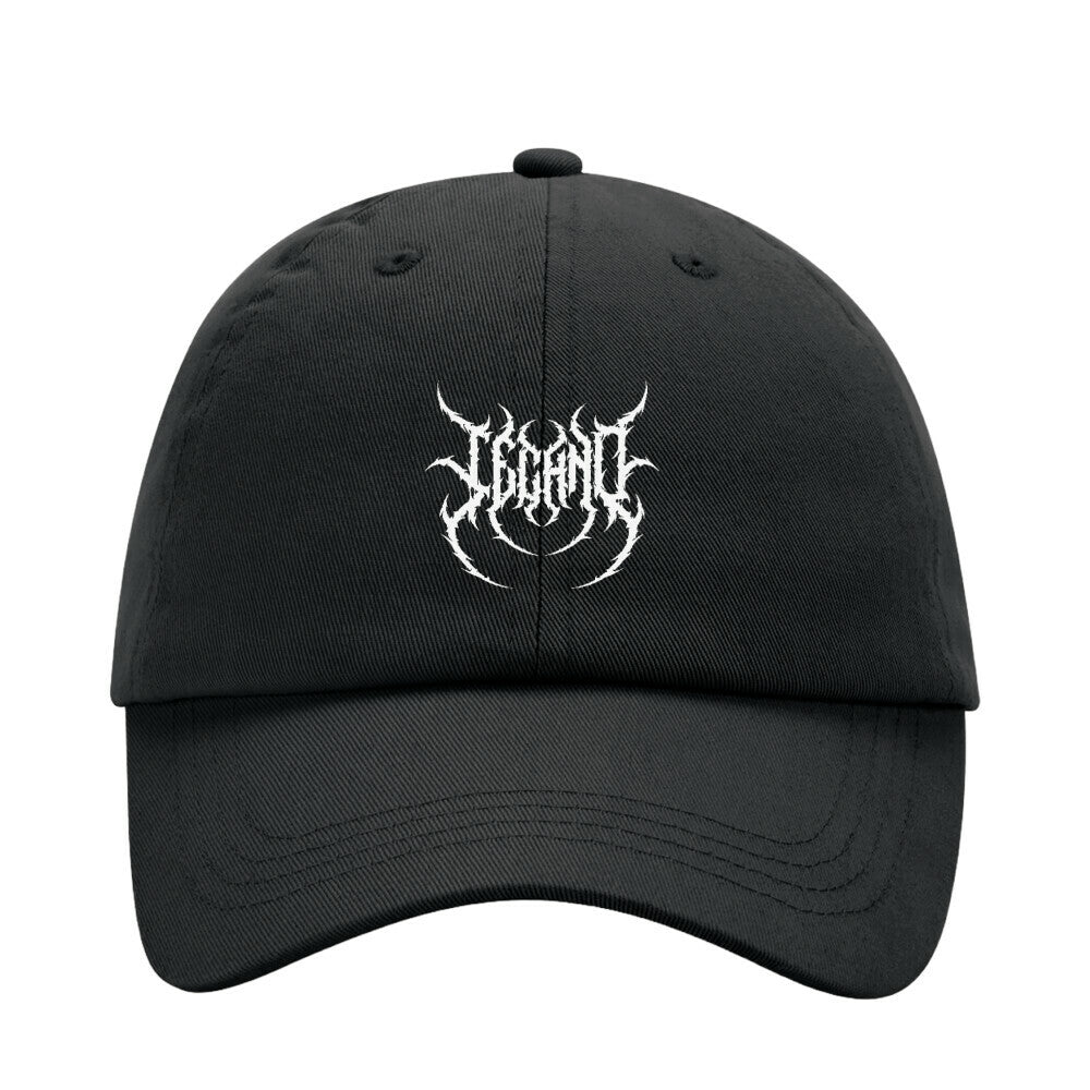 Black Rave Society Techno Dad Cap low profile 6-panel cotton hat with white logo and metal back closure