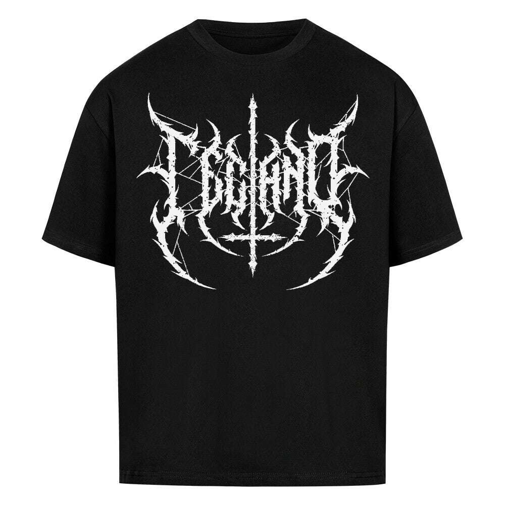 Schwarzes Techno Oversized Shirt mit weißem Schriftzug – Drop Shoulders Premium-Baumwolle von Rave Society