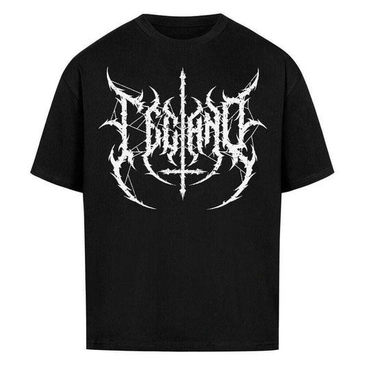 Schwarzes Techno Oversized Shirt mit weißem Schriftzug – Drop Shoulders Premium-Baumwolle von Rave Society