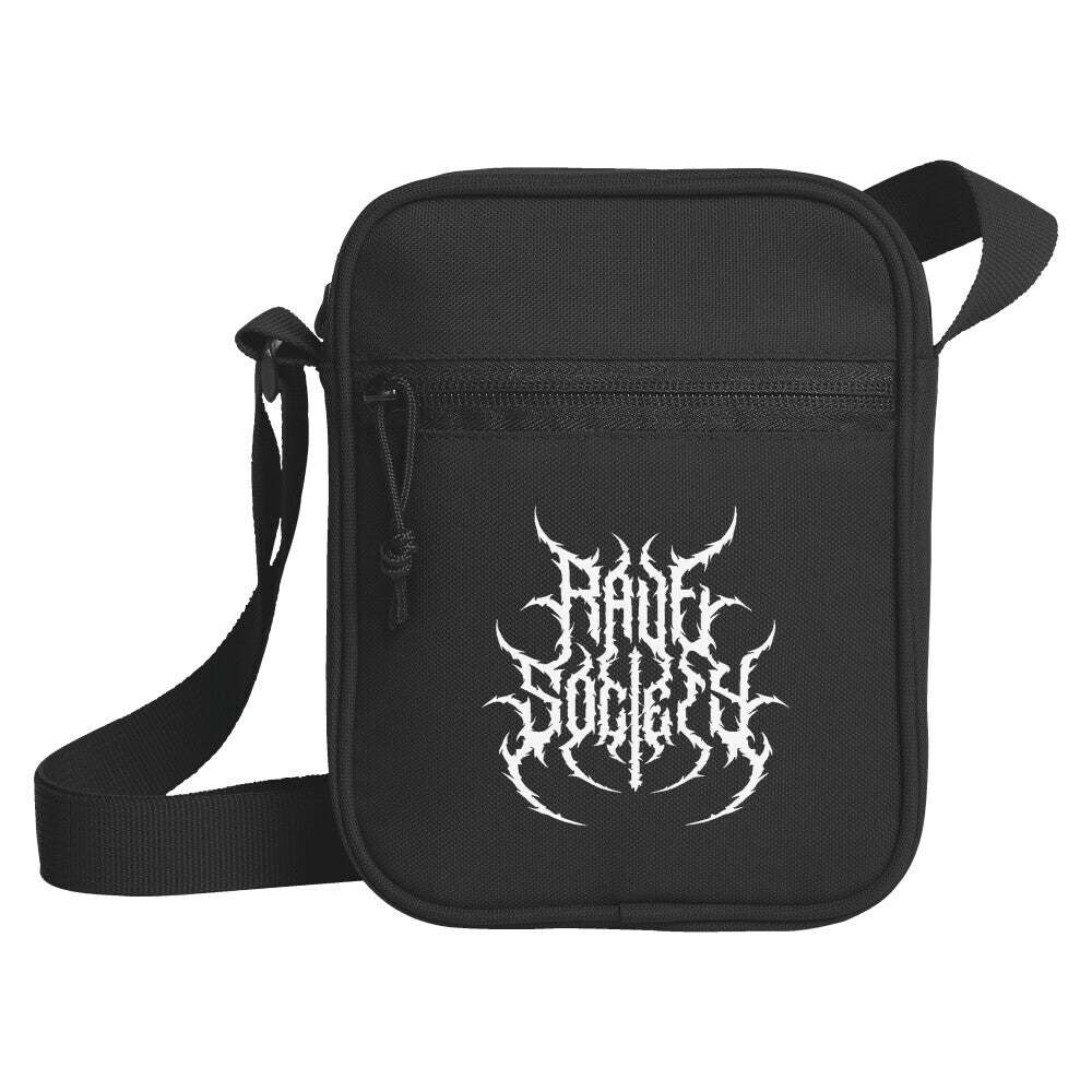 Schwarze Rave Society Crossbody Bag mit verstellbarem Gurt – Festival- und Rave-Tasche aus Polyester