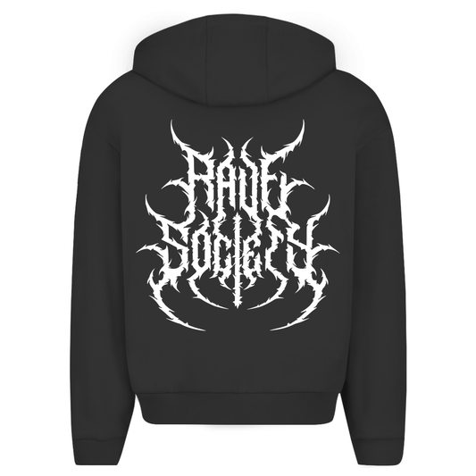 Herren Oversize Zipper Hoodie with unique white graphic design on back, offering style and comfort.