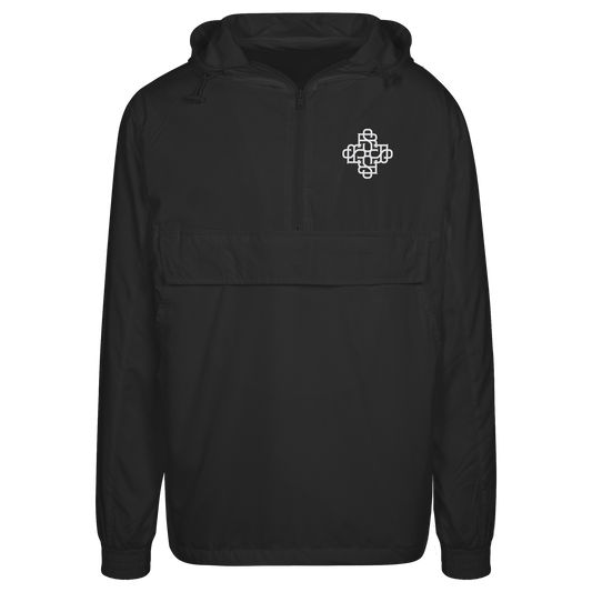 Urban windbreaker with Rave Society monogram, black, hooded, polyester, water-resistant.